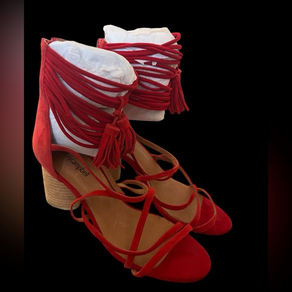 Gorgeous Red Tassel/Suede Jeffrey Campbell Despina Block Heel Sandal - Size 8 - Picture 3 of 5
